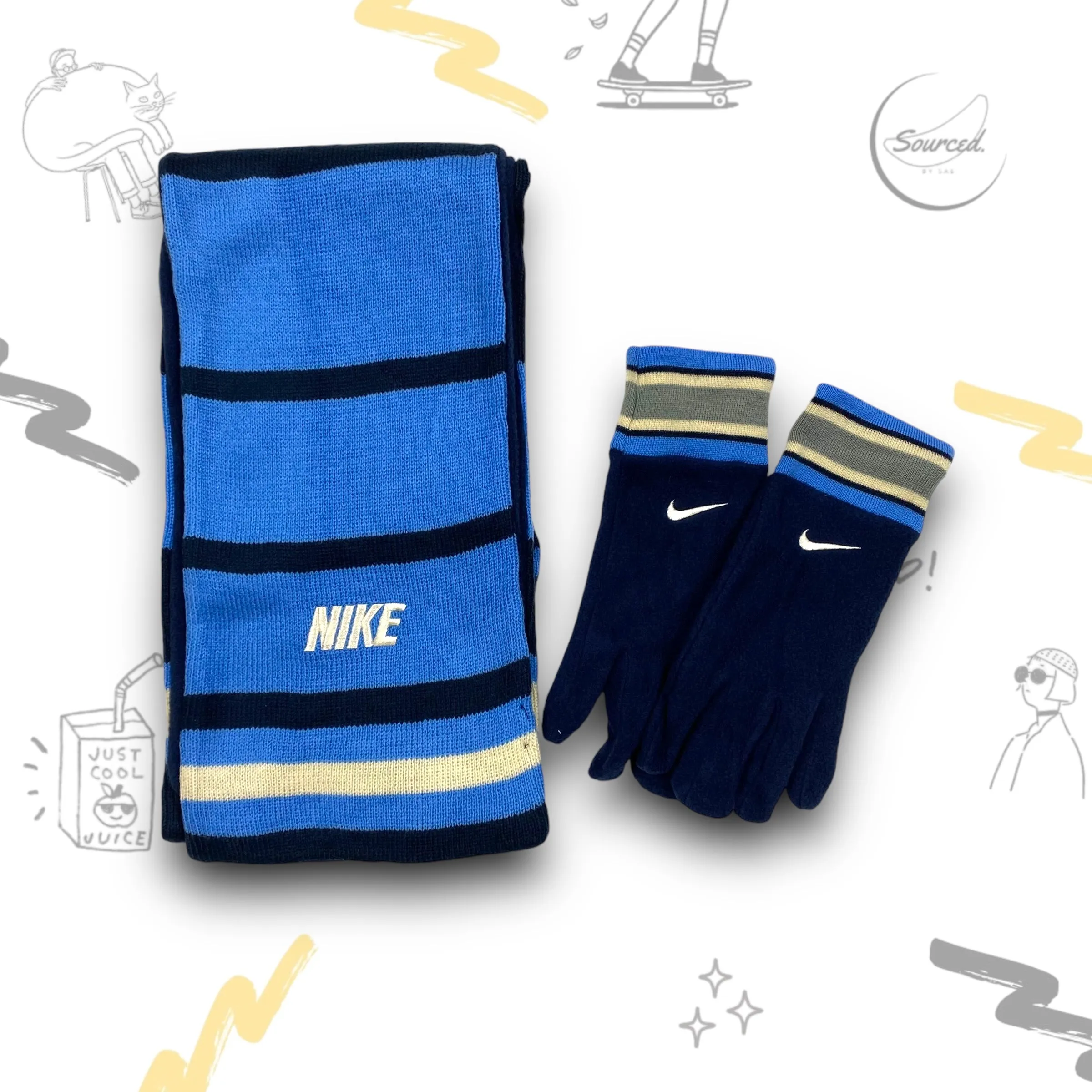 Nike Blue And Black Deadstock Scarf And gloves