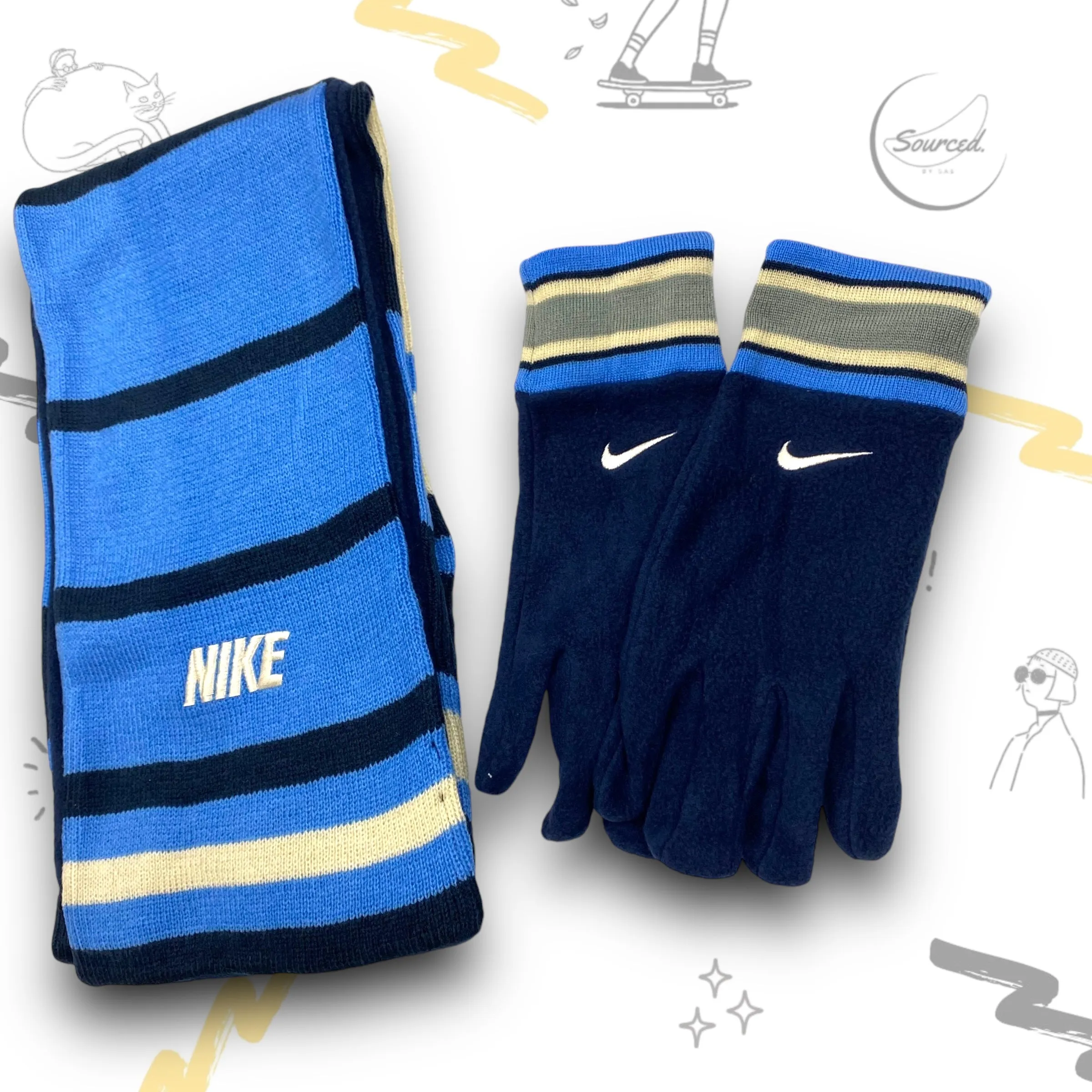 Nike Blue And Black Deadstock Scarf And gloves