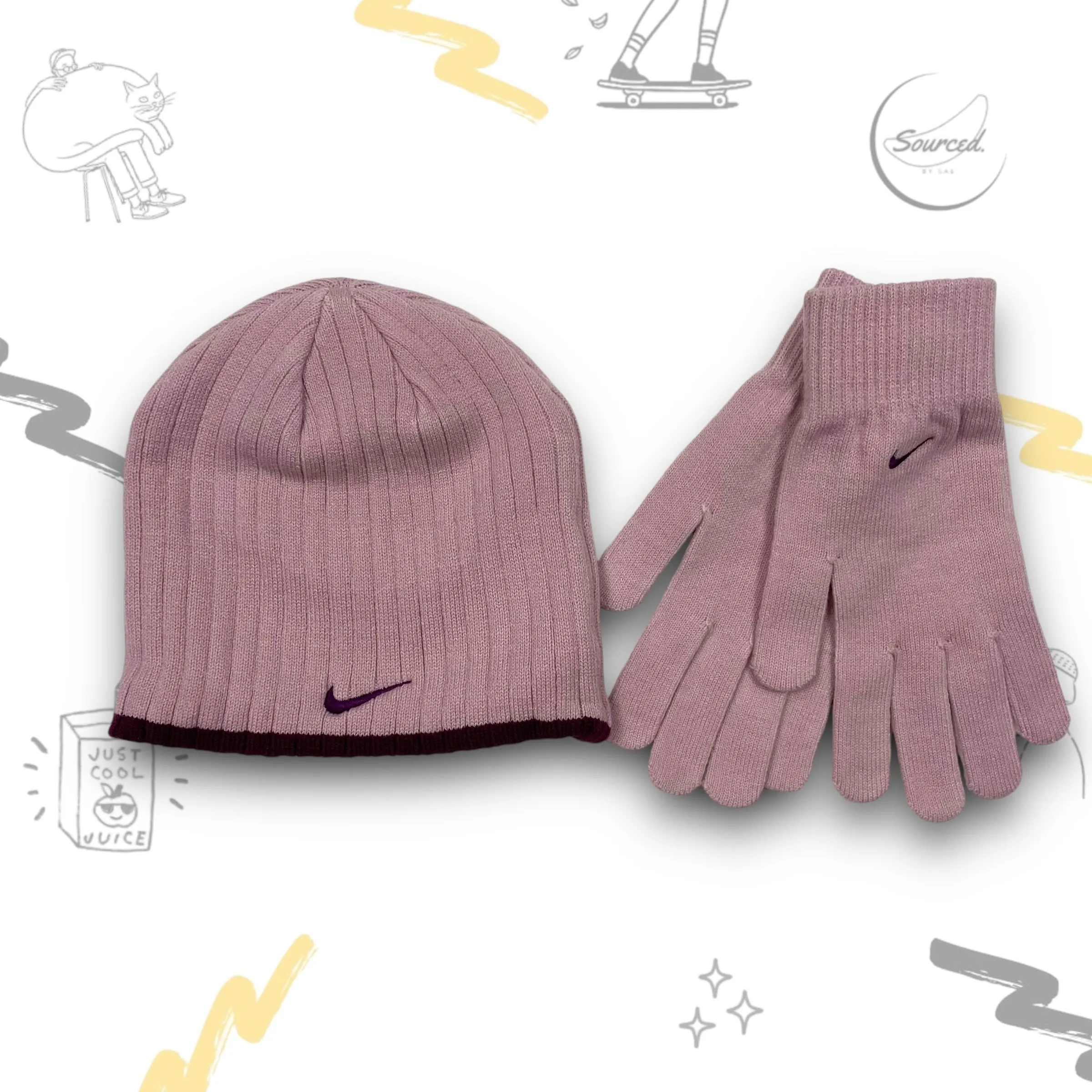 Nike Pink Vintage Deadstock Beanie hat and gloves
