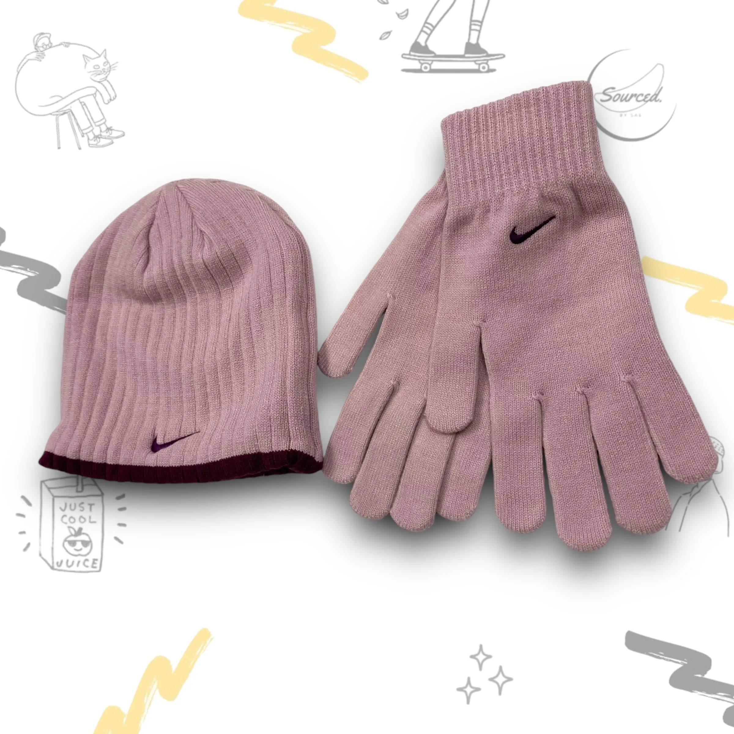 Nike Pink Vintage Deadstock Beanie hat and gloves