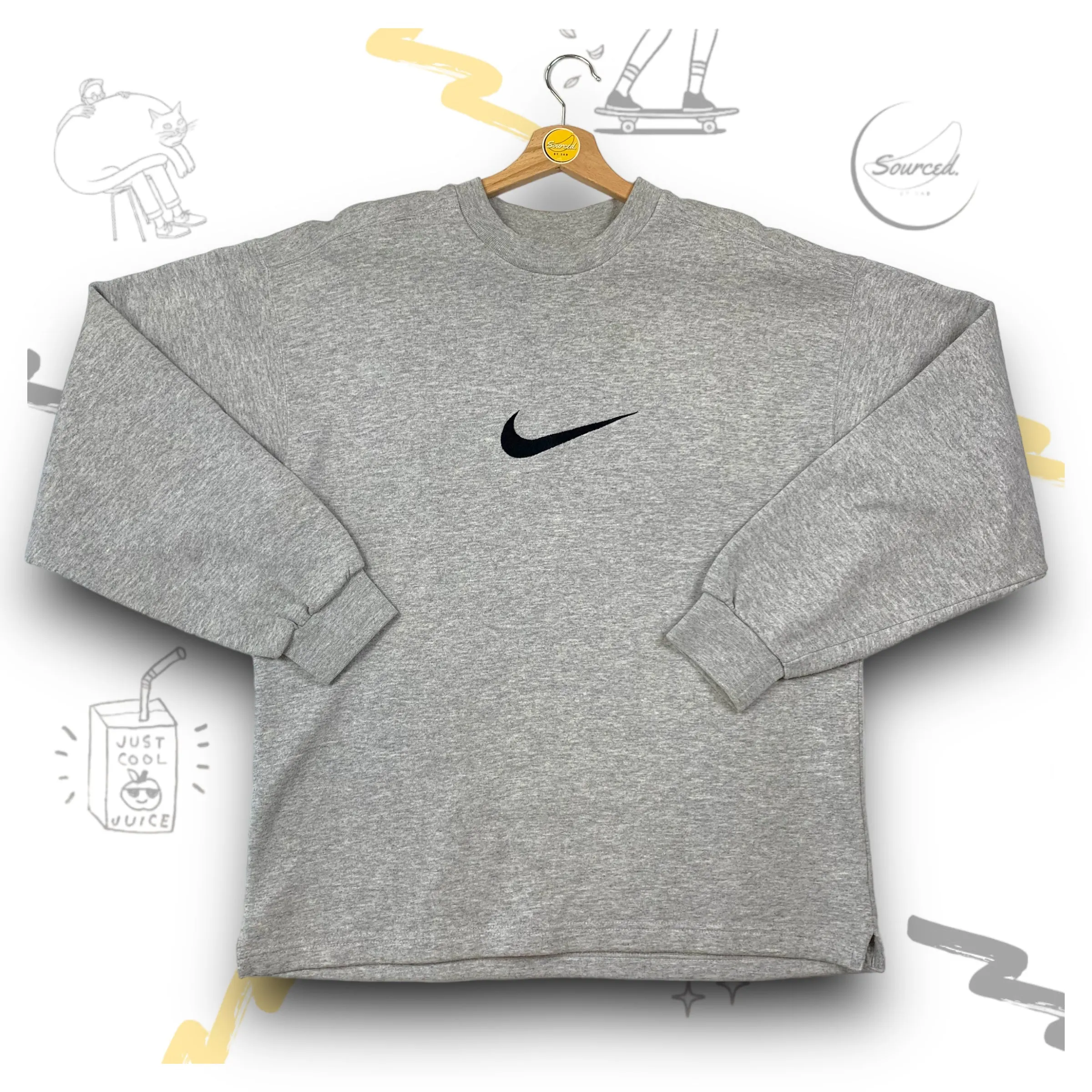 Nike Sweatshirt With Centre Swoosh. Grey With Black Detail (L)