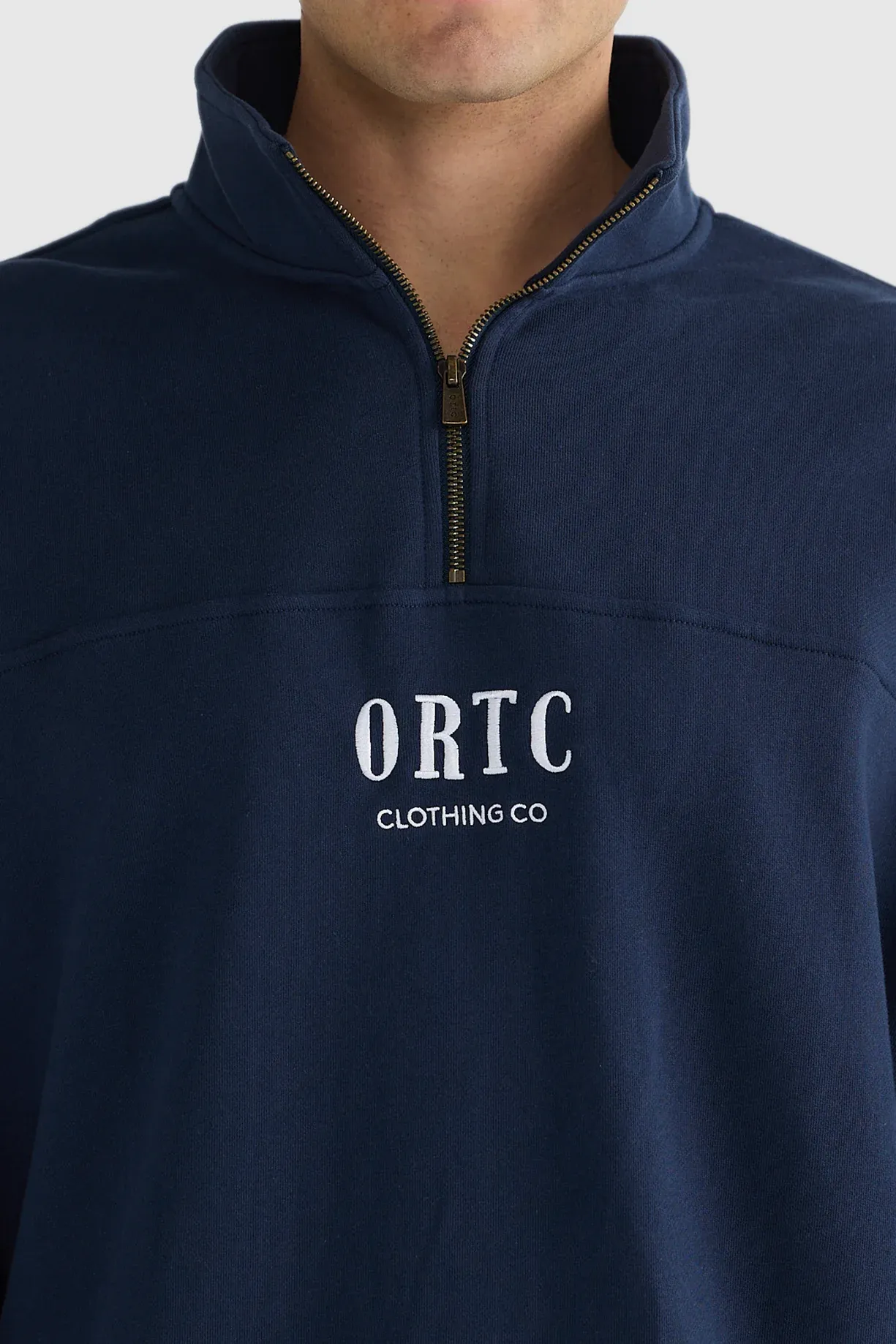 Oversized Logo Quarter Zip Navy