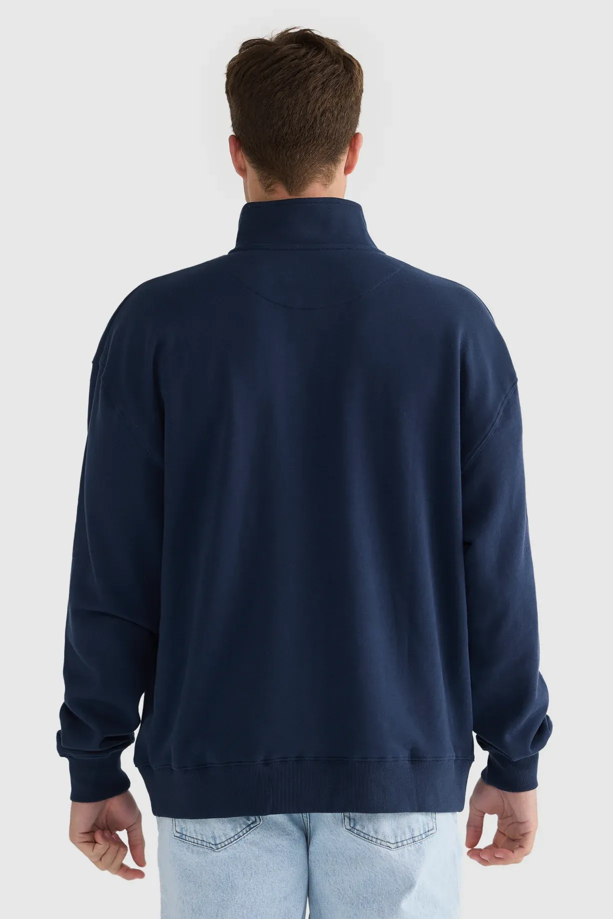 Oversized Logo Quarter Zip Navy