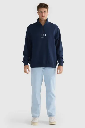 Oversized Logo Quarter Zip Navy