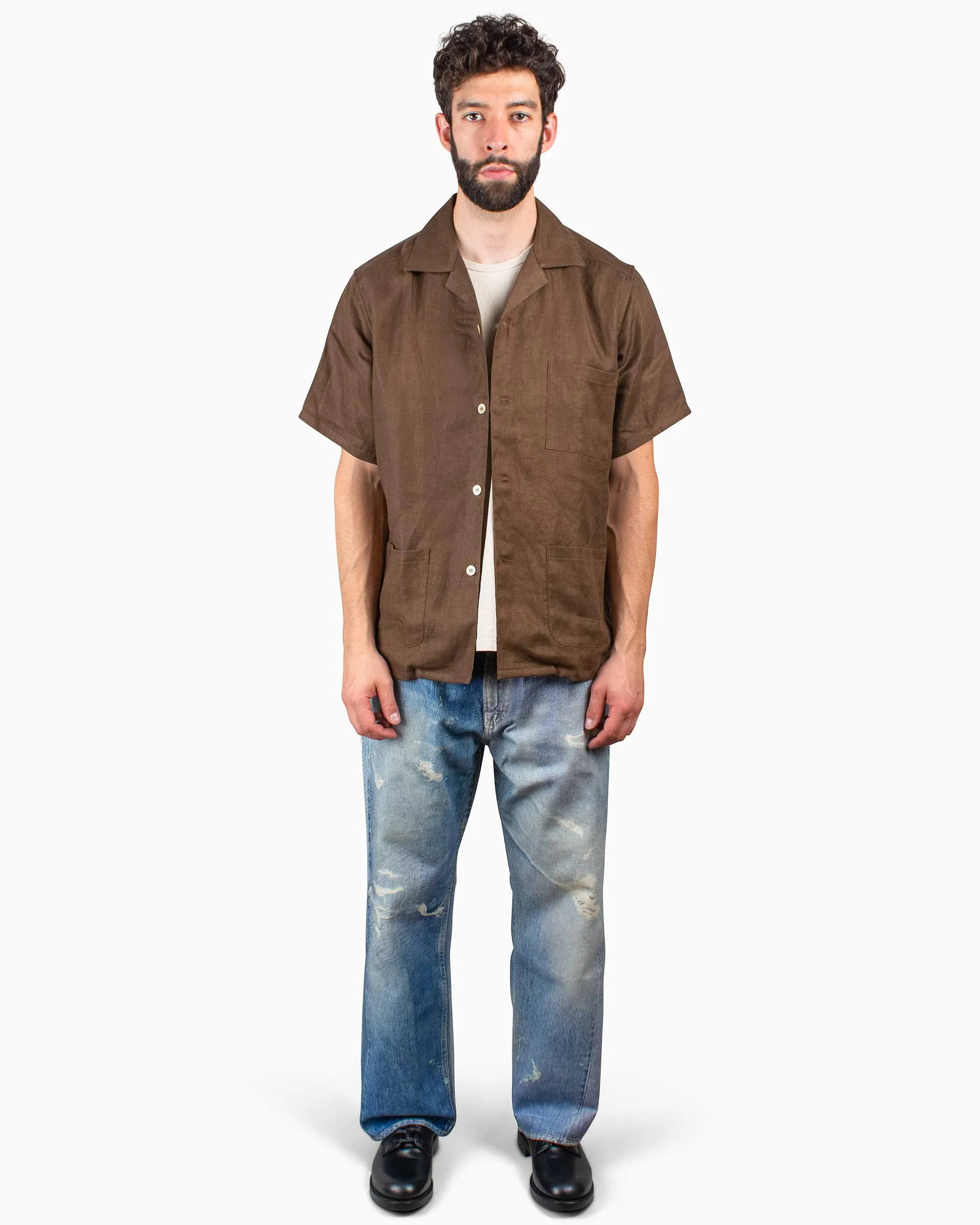 The Real McCoy's MS22010 Linen Open Collar Shirt Brown