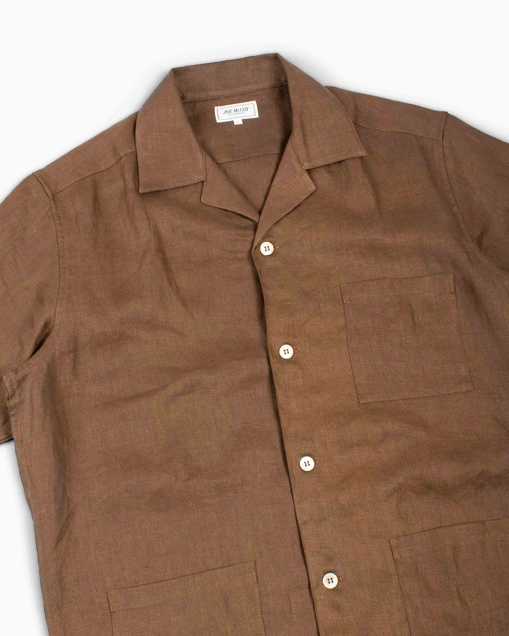 The Real McCoy's MS22010 Linen Open Collar Shirt Brown