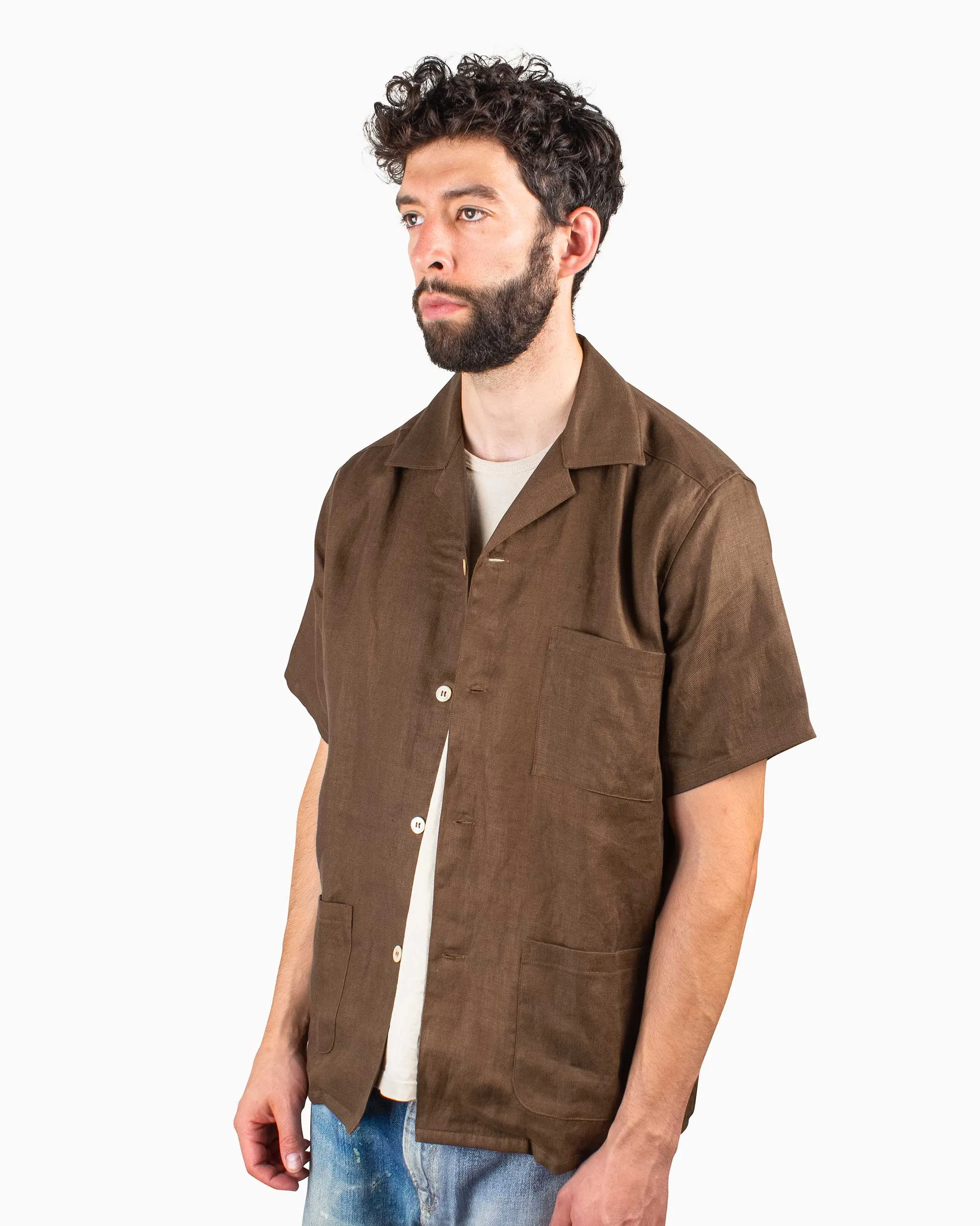The Real McCoy's MS22010 Linen Open Collar Shirt Brown