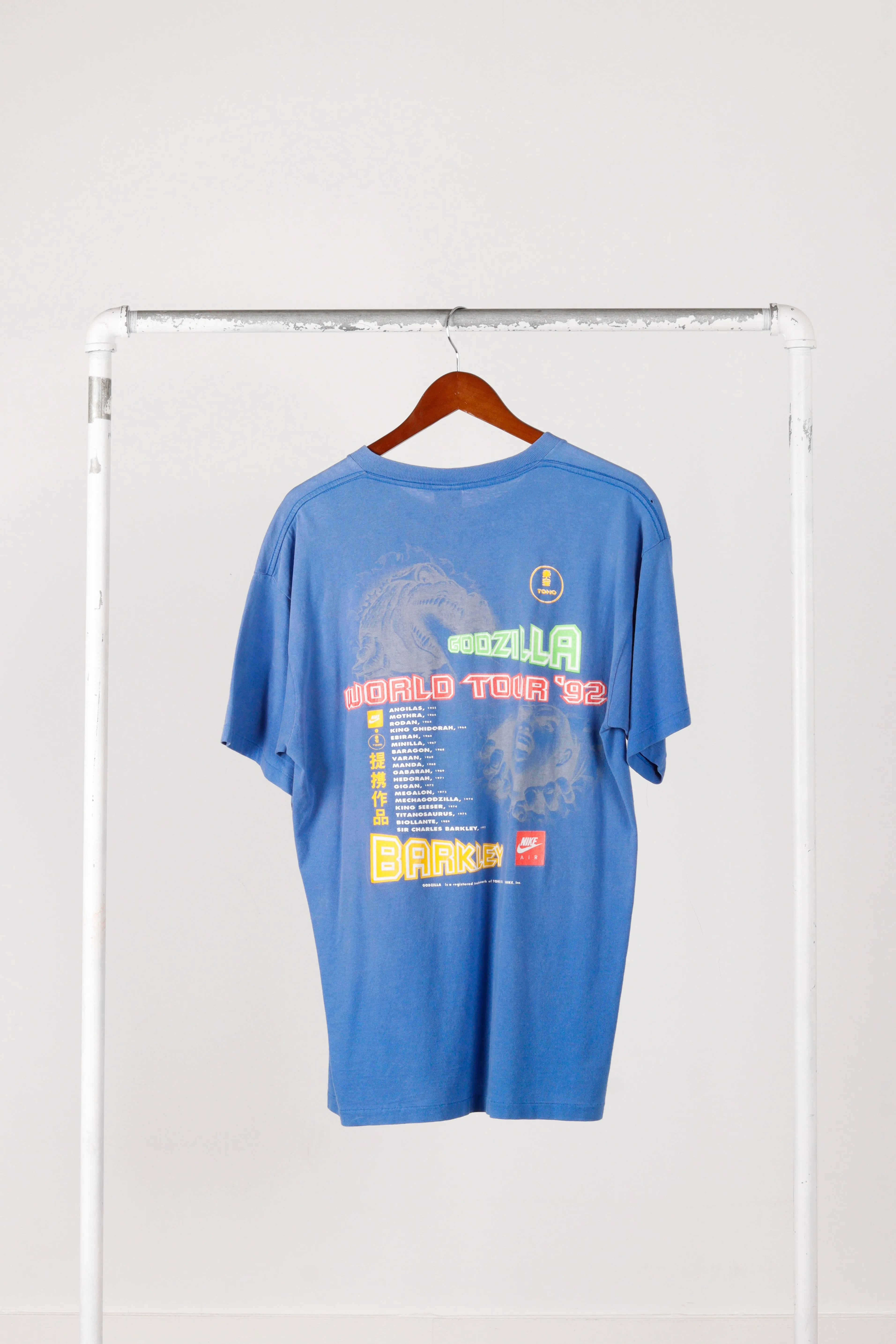Vintage 1992 Nike 'Charles Barkley VS Godzilla World Tour' T-Shirt Blue