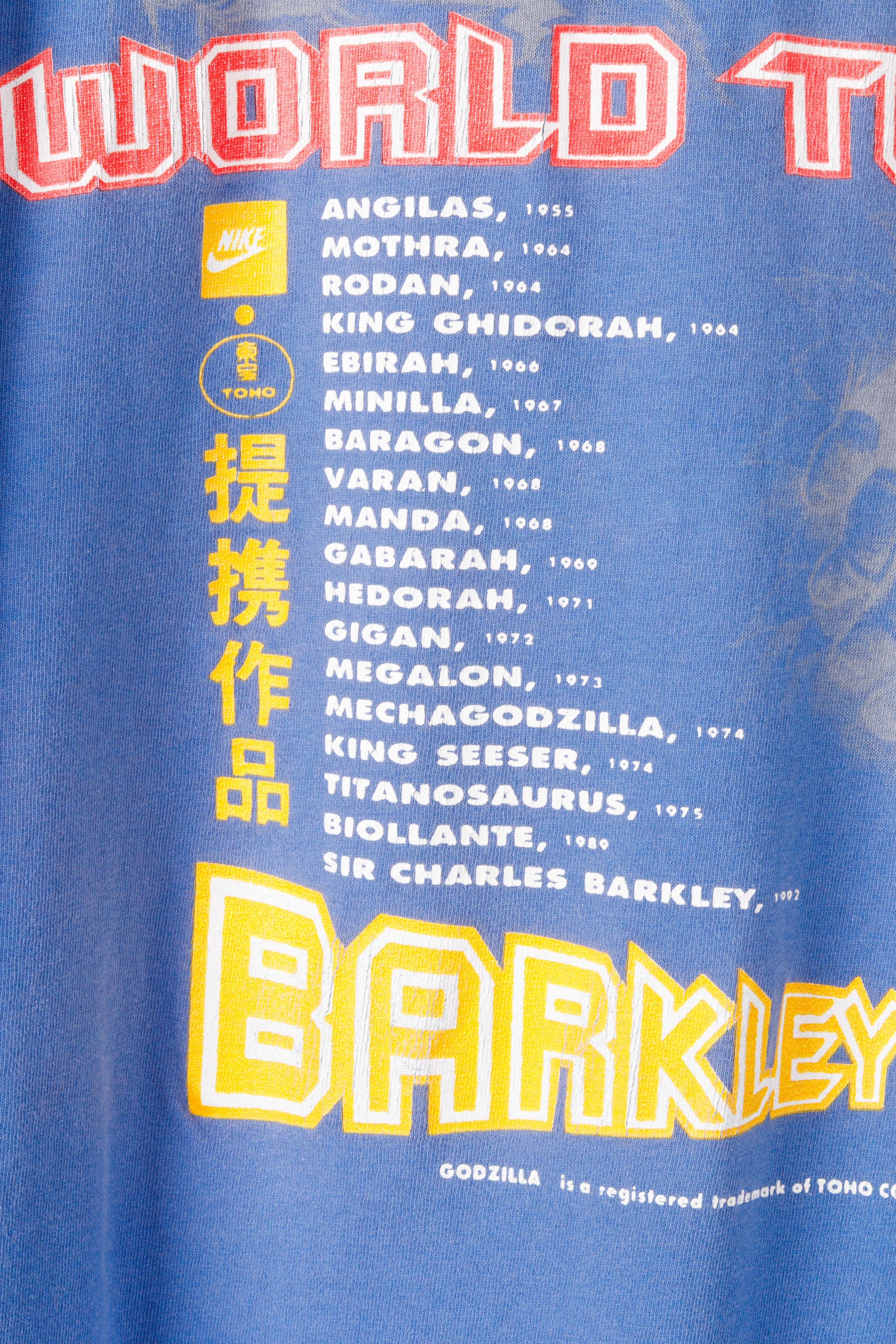Vintage 1992 Nike 'Charles Barkley VS Godzilla World Tour' T-Shirt Blue
