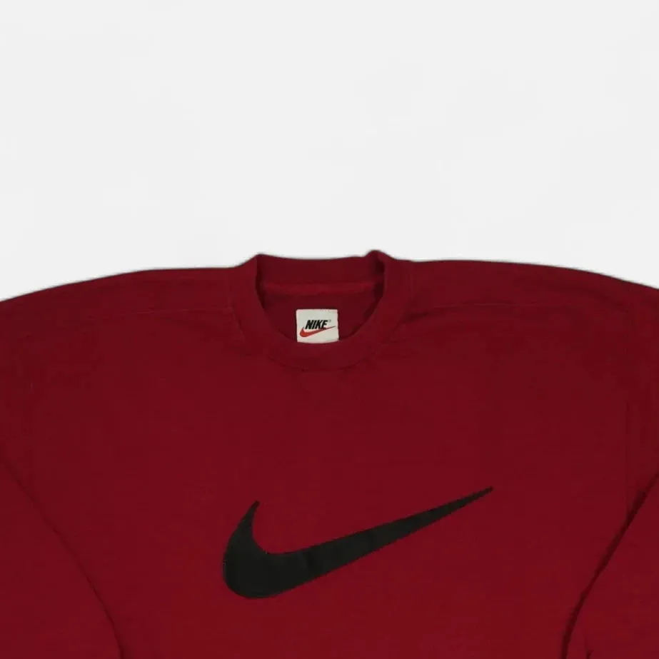 Vintage Red Nike Embroidered Embossed Swoosh Oversized Sweatshirt (XL)